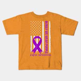 Purple up for lupus awareness US flag Kids T-Shirt